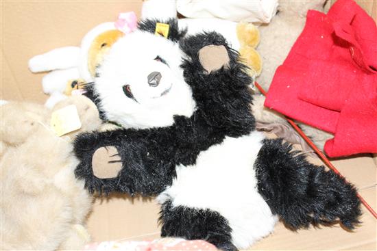 A collection of assorted modern and vintage soft toys including Steiff